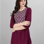 Party Regular Sleeves Embroidered Women Purple Top