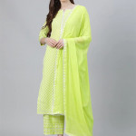 Women's Cotton Blend Staright Kurta with Palazzo & Dupatta