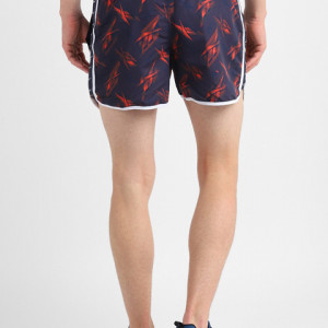 Men Navy Blue & Red Printed Sports Shorts